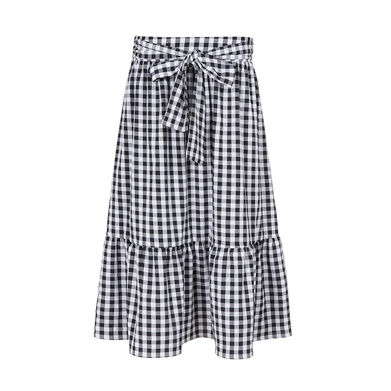 Damen Karierter Midirock mit hoher Taillenbinde und Stufenvolant Drune