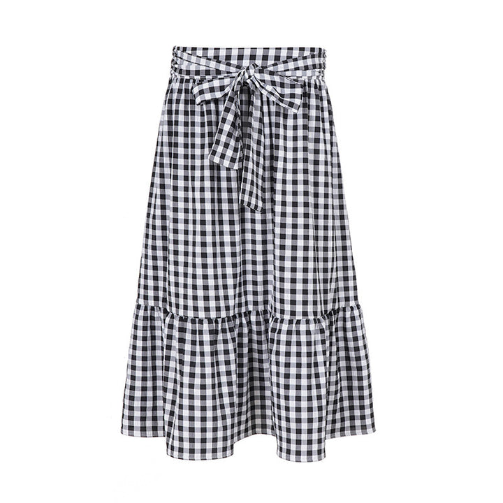 Damen Karierter Midirock mit hoher Taillenbinde und Stufenvolant Drune