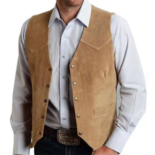 Drune | Weste Slim Passform Wildlederlook Metallknöpfe Western Details