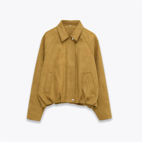 Damen nan cropped Wildlederoptik Bomberjacke mit verdecktem Reißverschluss und tailliertem Gummizugsaum Drune