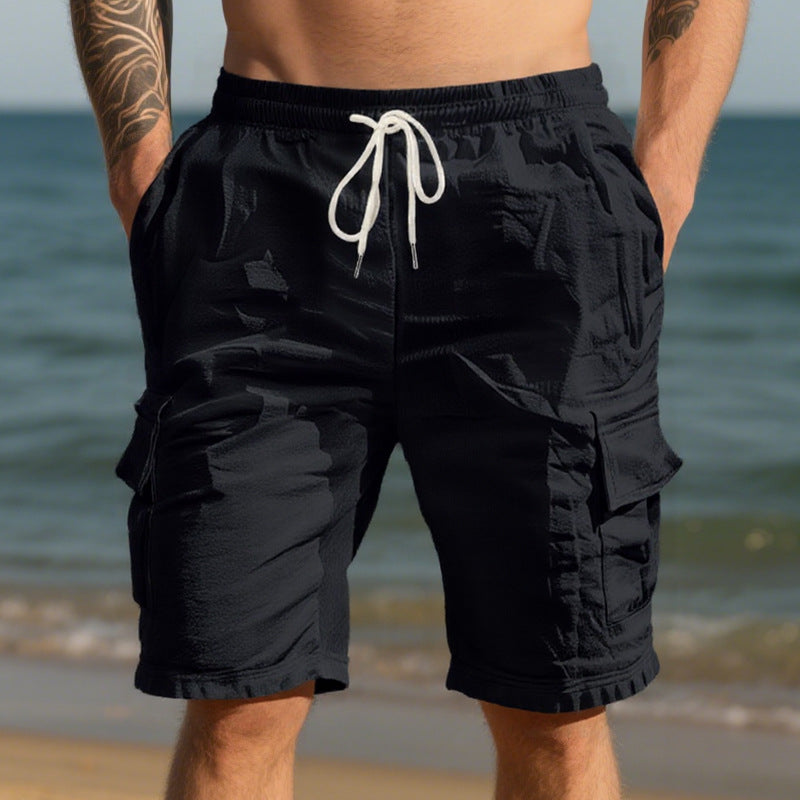 Herren nan Reise- und Outdoor-Bermuda mit elastischem Kordelbund, Sicherheits-Innentasche und aufgesetzten Klappentaschen Drune