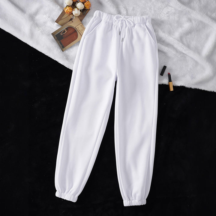 Damen nan hochgeschnittene Jogginghose aus weicher Fleece Baumwollmischung mit elastischem Bund Kordelzug und Eingrifftaschen Drune