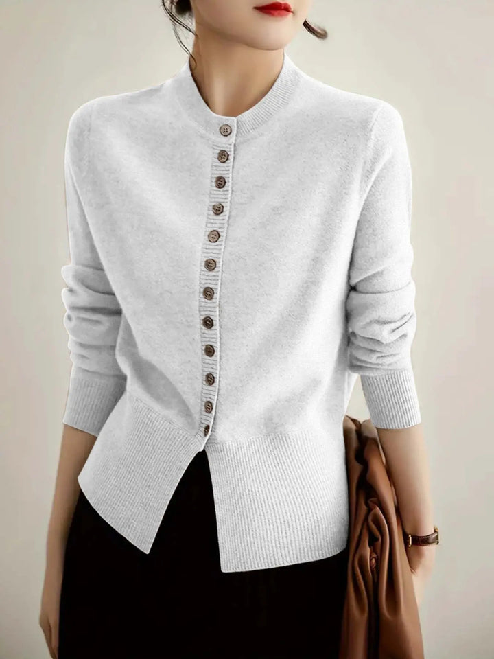 Damen Strickjacke mit feiner Knopfleiste und elegantem Stehkragen Drune