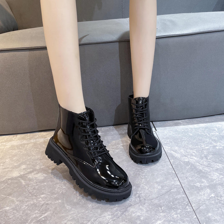 Damen Schnürbiker-Stiefelette mit profilierter Plateausohle Drune