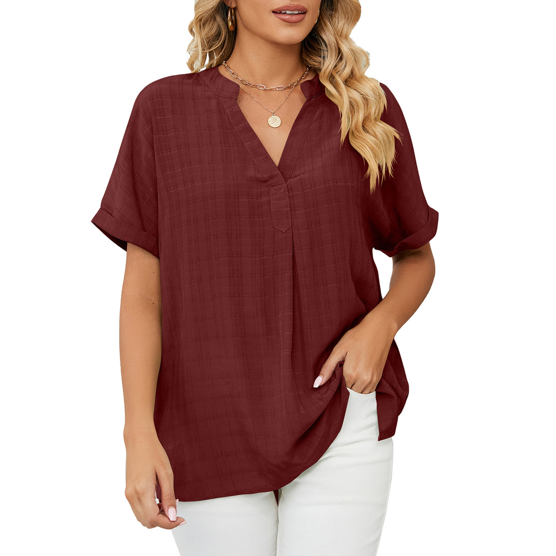 Damen V-Ausschnitt Bluse mit lässigem Schnitt und dekorativer Struktur Drune