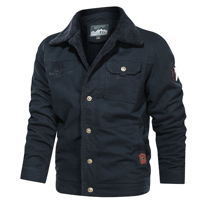 Herren nan gefütterte Canvas-Fieldjacke mit Teddyfutter, Brustklappe und Druckknopffront Drune