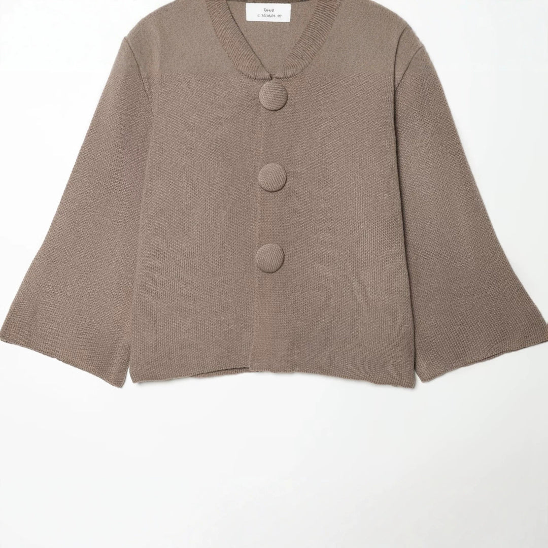 Damen Kurzgeschnittene Strickjacke mit überbreiten Ärmeln und bezogenen Knöpfen Drune