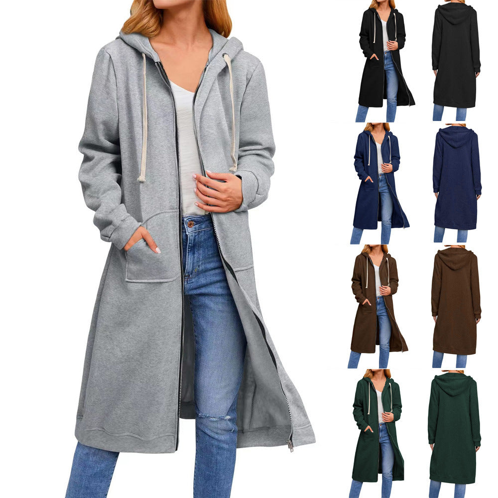 Damen Long Hoodie-Jacke aus bequemen Sweatmaterial mit Taschen Drune
