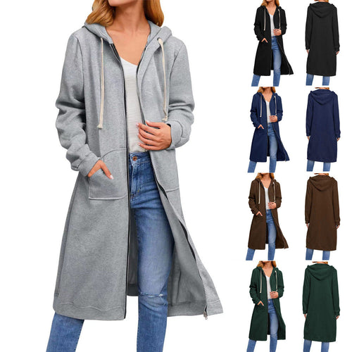 Damen Long Hoodie-Jacke aus bequemen Sweatmaterial mit Taschen Drune