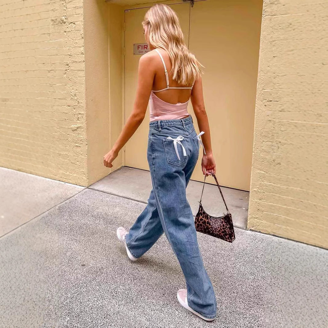 Damen Hohe Taille Jeans mit weitem Bein und klassischem Schnitt Drune