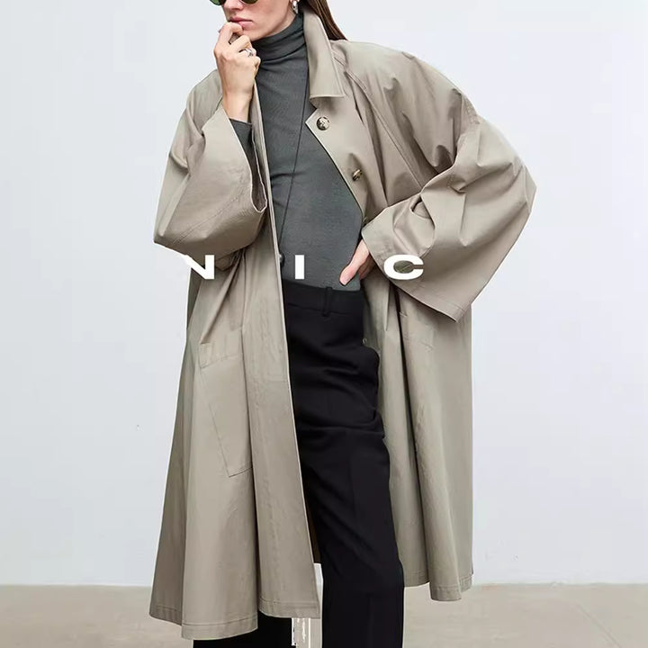 Damen lässiger Trenchcoat mit übergroßen Ärmeln und Button-Details Drune