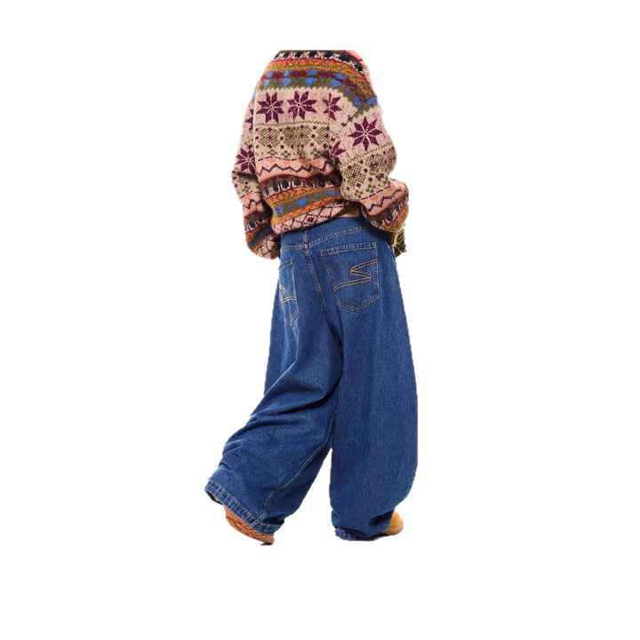 Damen Gemusterter Pullover mit Knopfleiste Drune