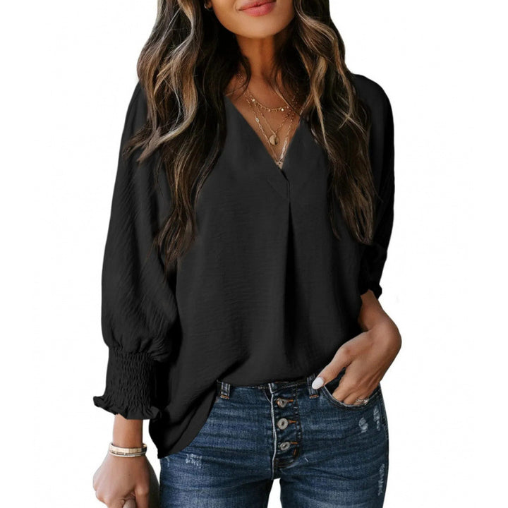 Damen luftige Tunika mit weitem Schnitt und eleganten Puffärmeln Drune