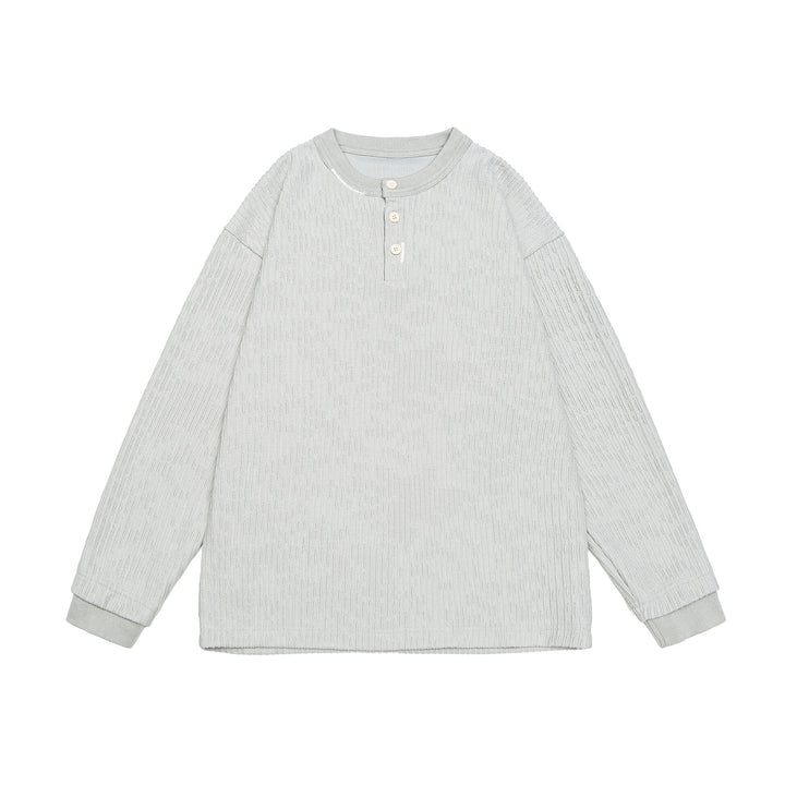 Unisex Gerippter Henley-Pullover mit Knopfleiste Oversize-Schnitt Drune