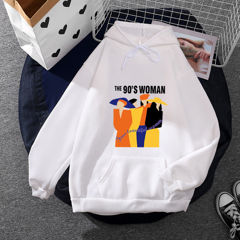 Damen nan weit geschnittener Kapuzenpullover mit Neunzigerjahre-Illustrationsprint, angerautem Fleece und Kängurutasche Drune