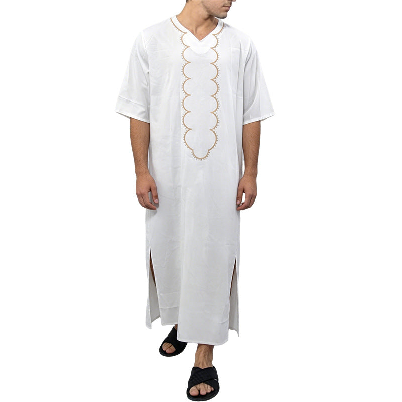 Herren nan gestreifte Djellaba mit dekorativer Bruststickerei und seitlichem Schlitz Drune