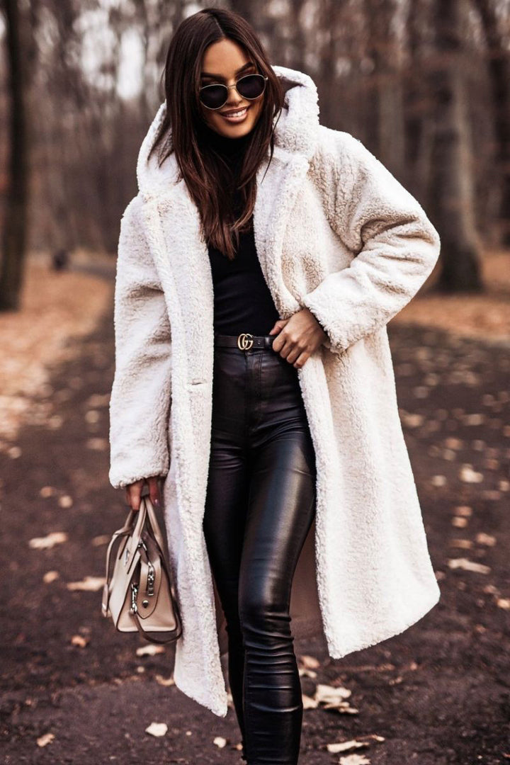 Damen kuschelige Teddyjacke im Oversized-Stil mit Kapuze Drune