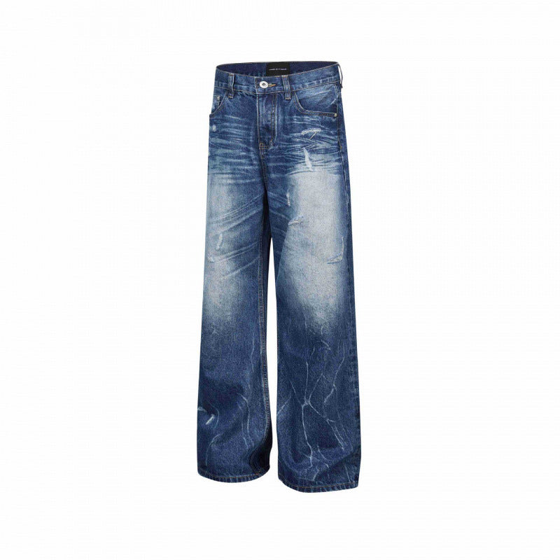 Damen Weitgeschnittene Highwaist-Jeans mit Used-Effekt, Distressed-Details und Fünf-Taschen-Schnitt Drune