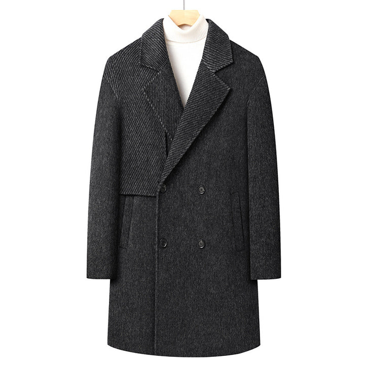 Herren Langer doppeltreihiger Wollmix-Mantel mit strukturiertem Revers Drune