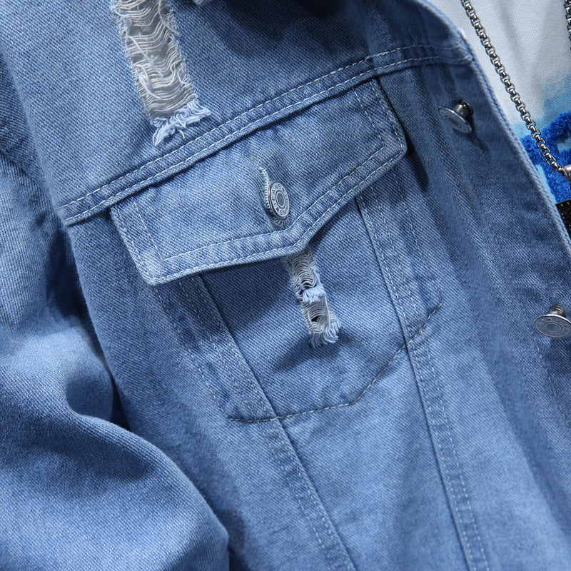 Herren lässige Jeansjacke mit bequemem Hoodie-Einsatz und modischen Details Drune