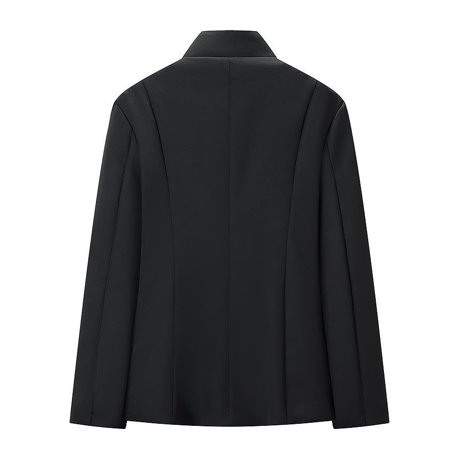 Herren Schmal geschnittener Sakko-Kurzblazer mit Stehkragen und minimalistischem Verschluss Drune