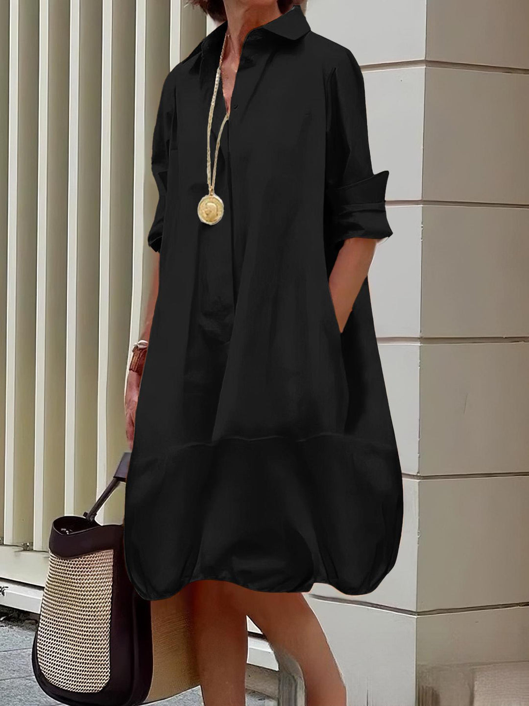 Damen Lässiges Hemdblusenkleid mit weit geschnittenem Saum Drune