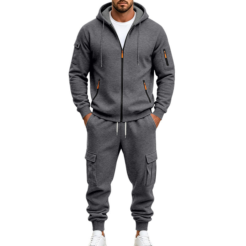 Herren Funktionales Cargo-Sweatset mit Kapuzenjacke und Mehrfachtaschen-Jogger Drune