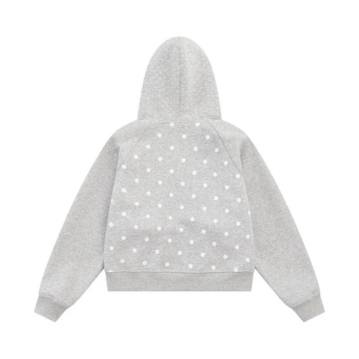 Damen Kapuzen‑Sweatjacke mit Rüschenkapuze, Polka‑Dot‑Muster und Zierschleifen Drune