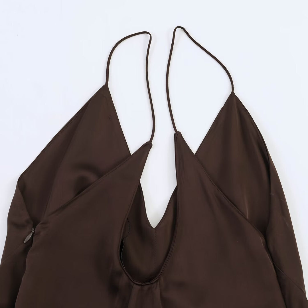 Damen Maxikleid mit elegantem asymmetrischen Saum und feinem V-Ausschnitt Drune
