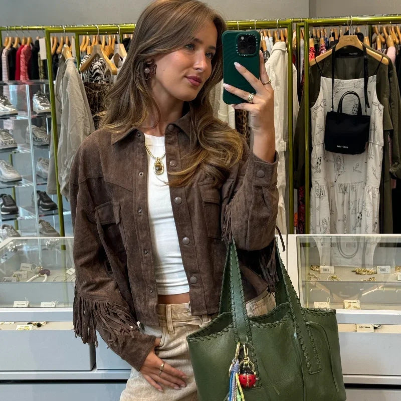 Damen Wildlederjacke mit Fransen Drune