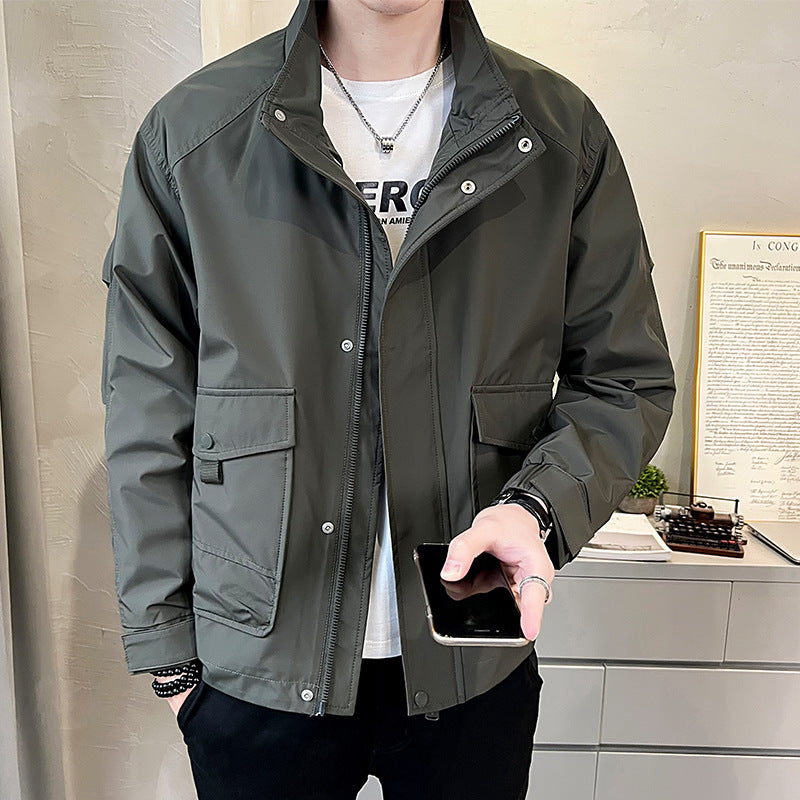 Herren trendige Feldjacke mit praktischen Taschen und verstellbarem Kragen Drune