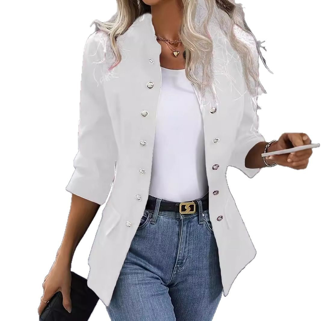 Damen nan taillierter Longblazer mit Stehkragen, dekorativer Metallknopfleiste und 3/4-Ärmeln Drune