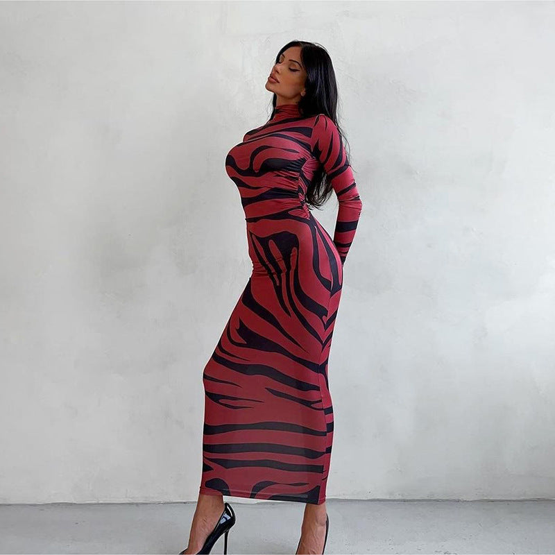 Damen Langarm-Maxikleid mit raffiniertem Leopardenmuster Drune