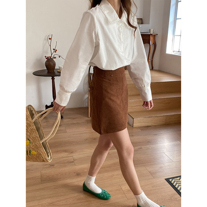 Damen Elegante Bluse mit Spitzenkragen Drune