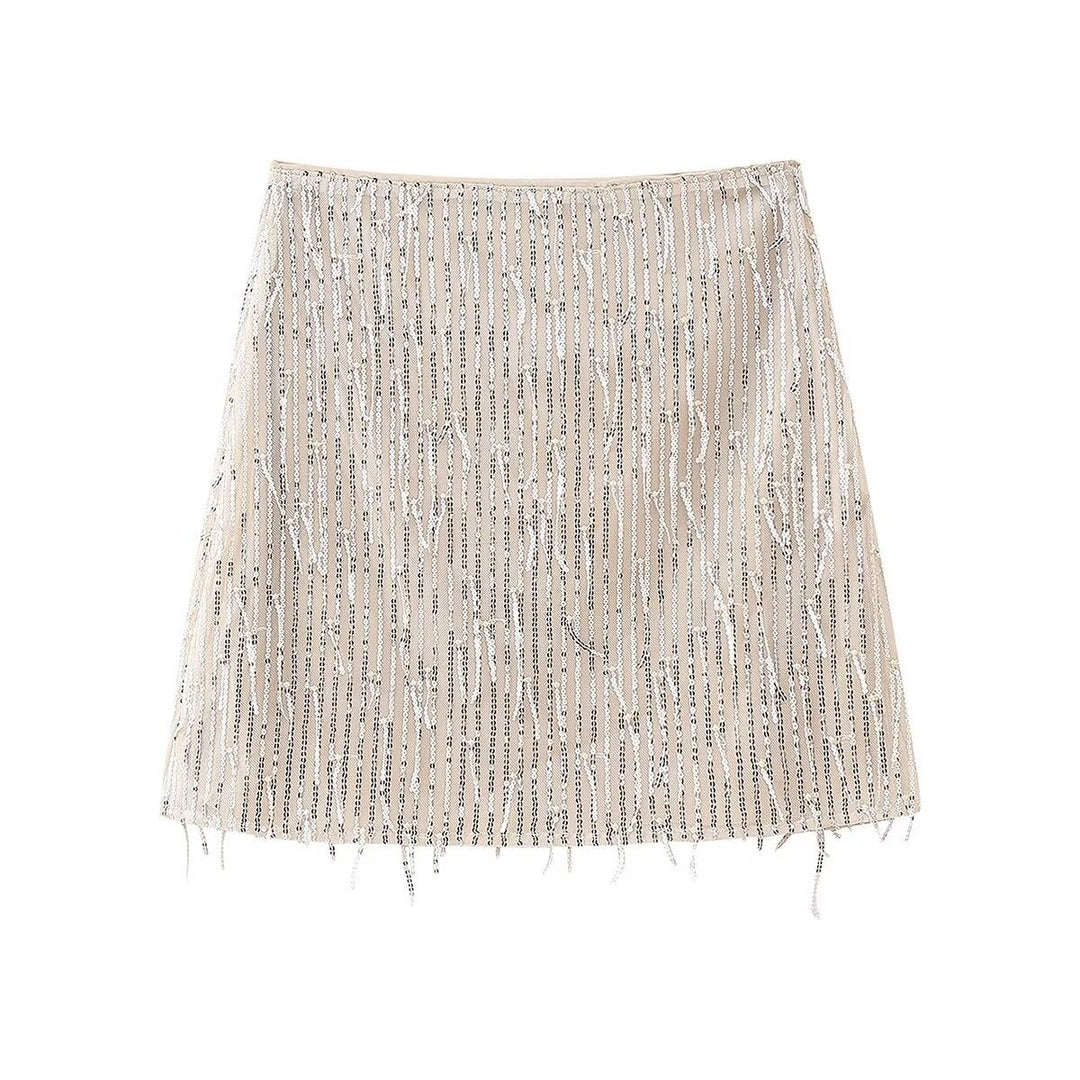 Damen Glitzernder Minirock mit auffälligem Fransen-Design Drune