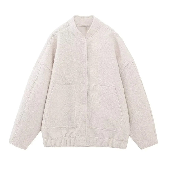 Damen 70+ Oversize Teddy-Fleece Jacke mit Stehkragen und aufgesetzten Taschen Drune