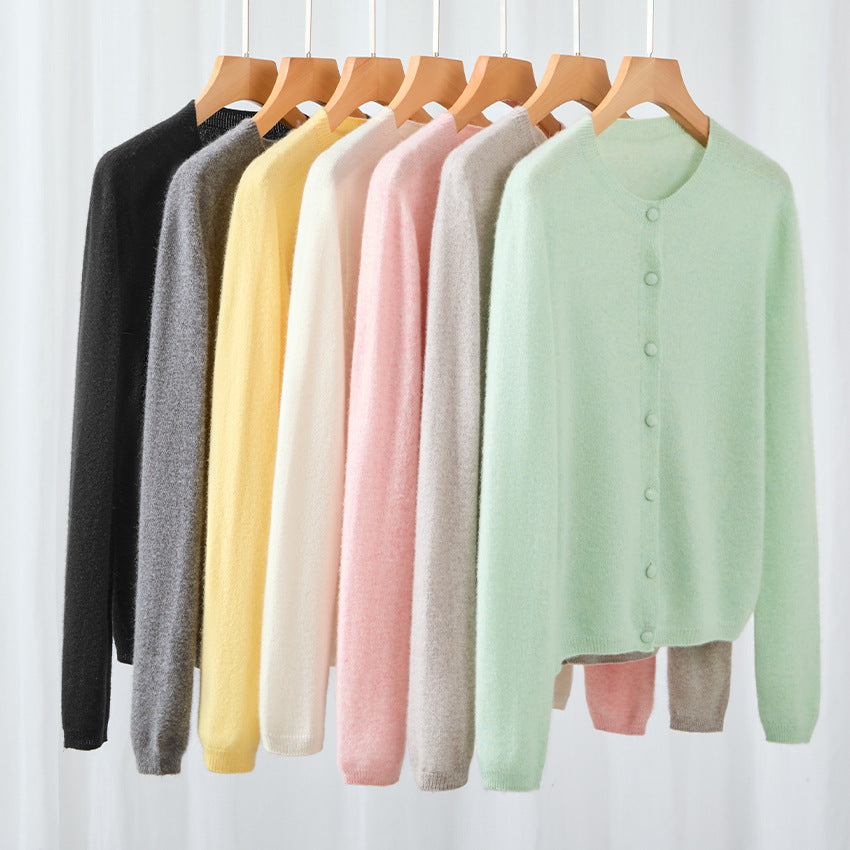 Damen Feiner Rundhals-Cardigan aus softem Feinstrick mit durchgehender Knopfleiste Drune