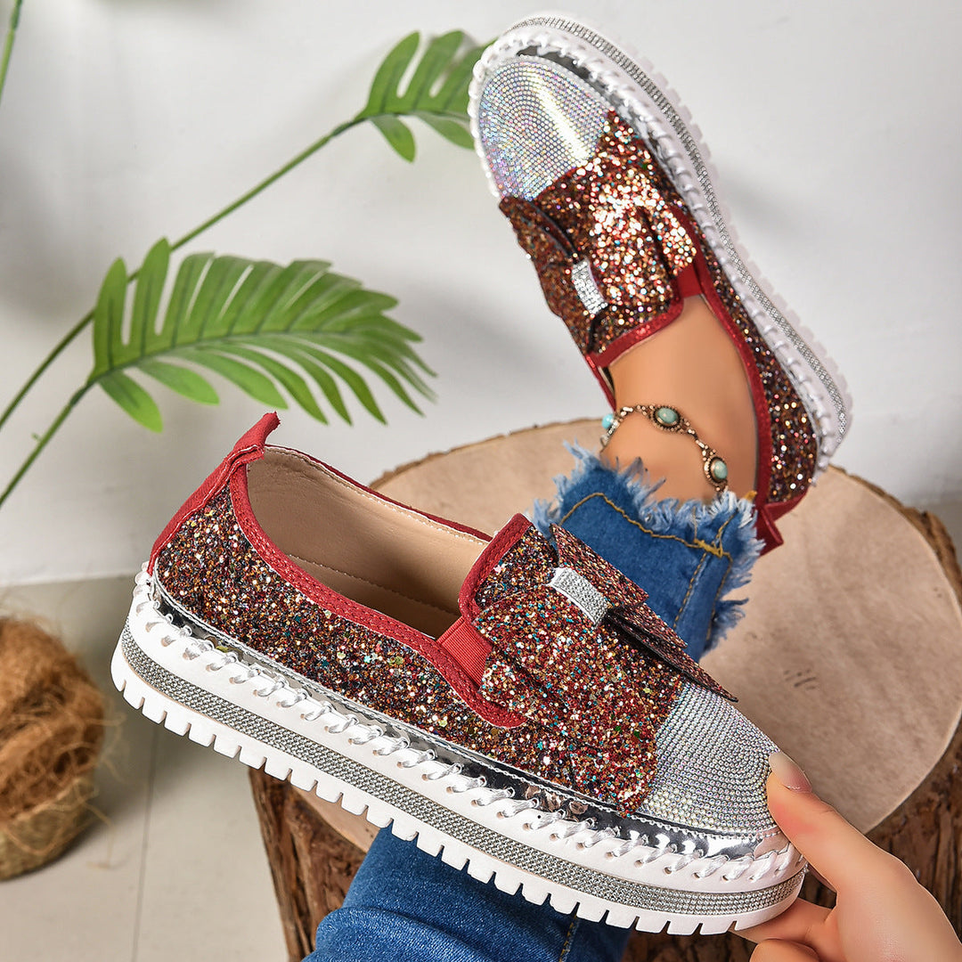 Damen Glitzernde Slip-On Sneakers mit funkelndem Schleifendesign und rutschfester Sohle Drune