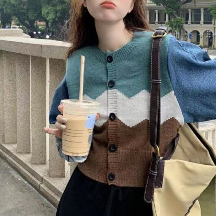 Damen Trendige Strickjacke mit modernen Farbakzenten Drune