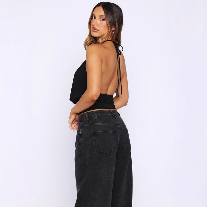 Damen Elegantes Halterneck-Top mit raffiniertem Ausschnitt und dekorativem Ringdetail Drune