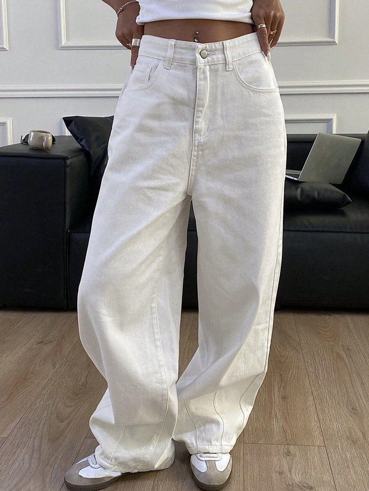 Damen weite High-Waist Jeans im Used-Look Drune