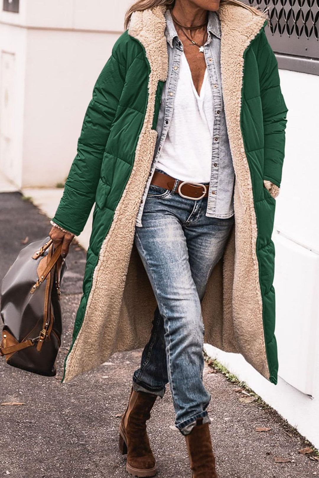 Damen lange Steppjacke mit kuscheligem Innenfutter und großzügiger Passform Drune