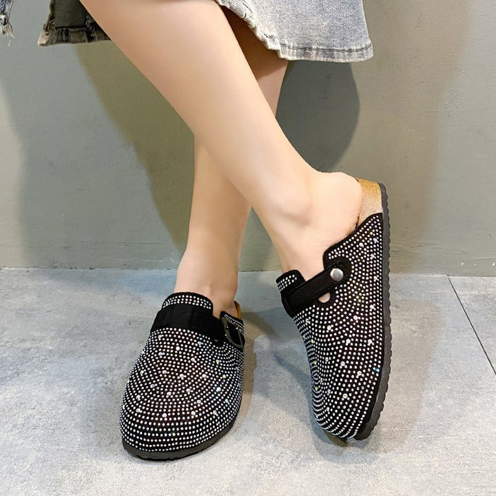Damen Clogs mit funkelnden Strasssteinchen und verstellbarem Schnallenverschluss Drune