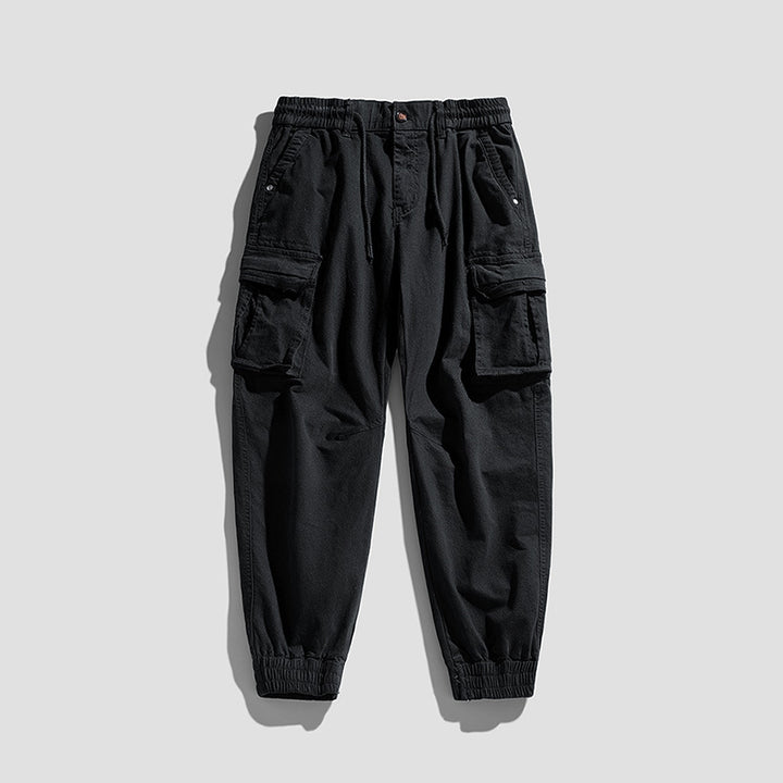 Herren Cargo-Joggerhose im Tactical-Streetstyle mit elastischem Bund, Klapp‑Utility‑Taschen und gerippten Beinabschlüssen Drune