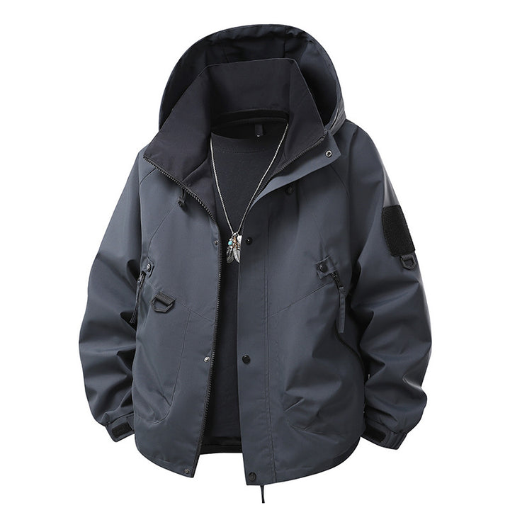 Herren wind- und wasserdichte Softshell-Outdoorjacke mit verstaubarer Kapuze, Utility-Taschen und verstellbaren Bündchen Drune