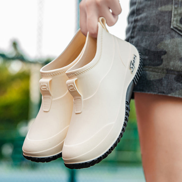 Damen Kurzschaftige wasserdichte Slip‑On Gummistiefelette mit Neoprenkragen und profiliertem Anti‑Rutsch‑Laufsohlen‑Design Drune