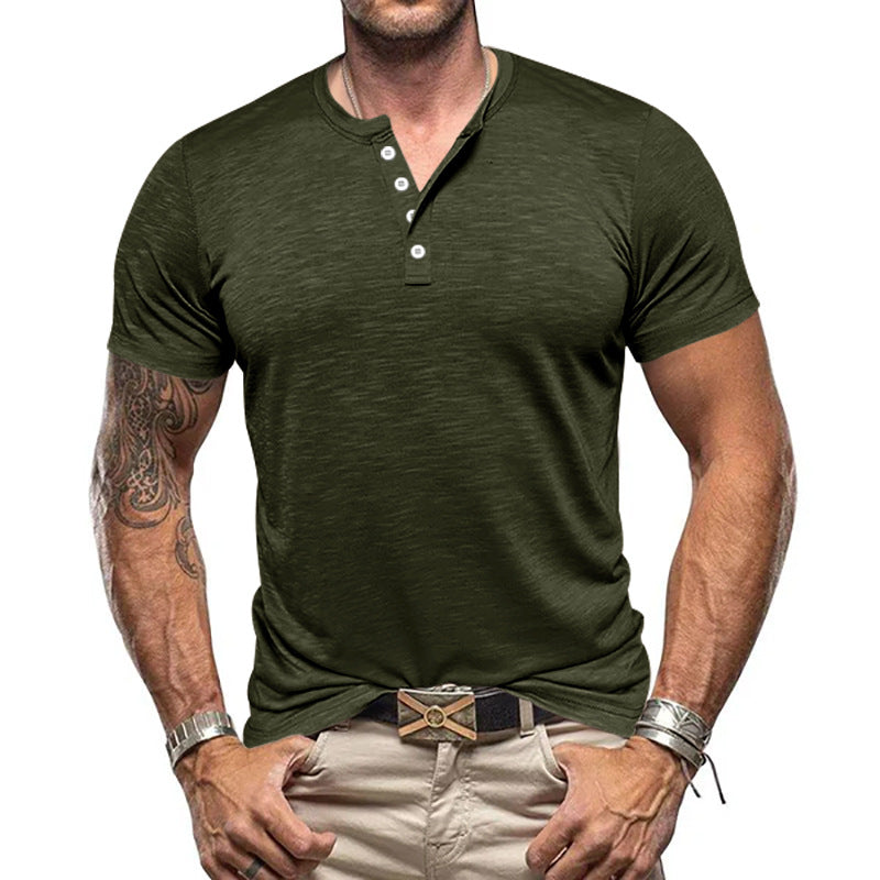 Herren Kurzarm-Henley-T-Shirt aus atmungsaktivem Baumwollmix mit modernem Schnitt Drune