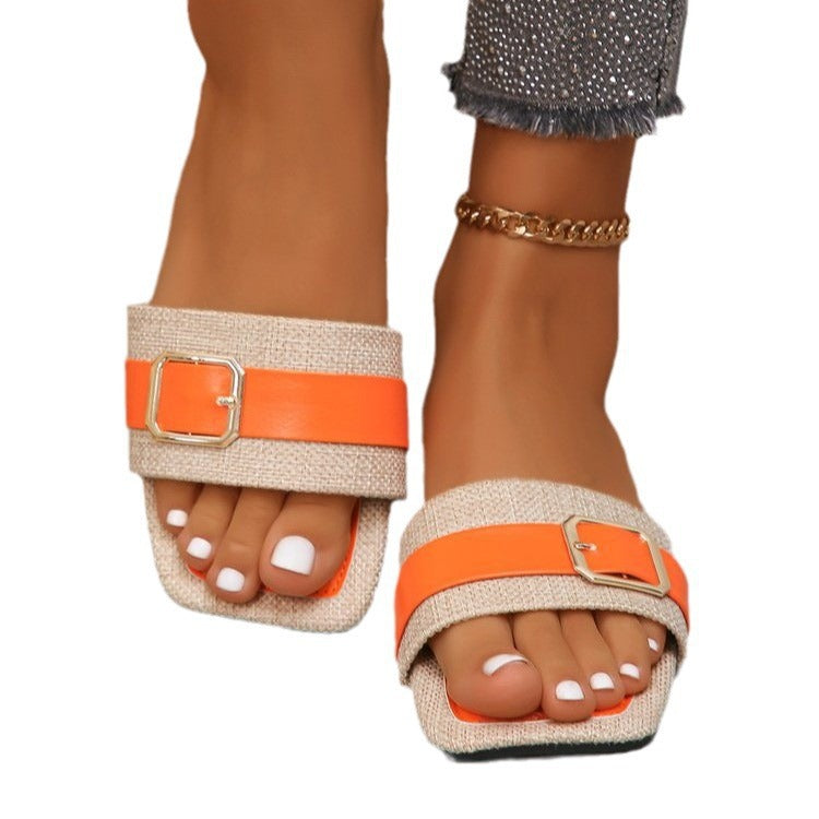 Damen Modische Slide-Sandalen mit dekorativem Riemen und komfortabler Sohle Drune