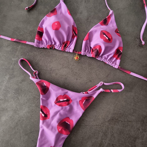 Damen Bikini-Set mit verstellbarem Triangel-Oberteil und hoch geschnittenen Hüftbund Drune