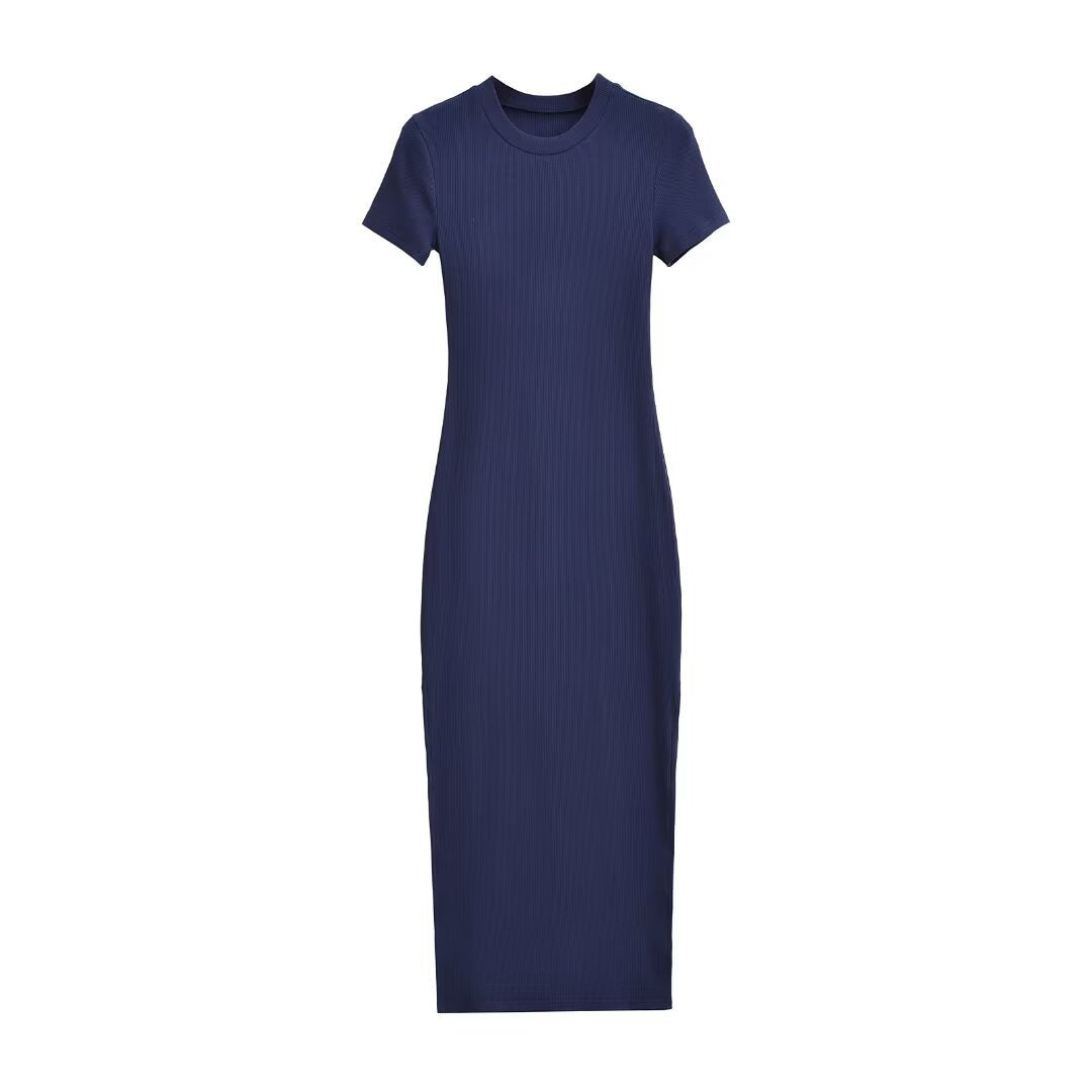 Damen figurbetontes Midikleid mit elegantem Rippenmuster und schwingendem Saum Drune